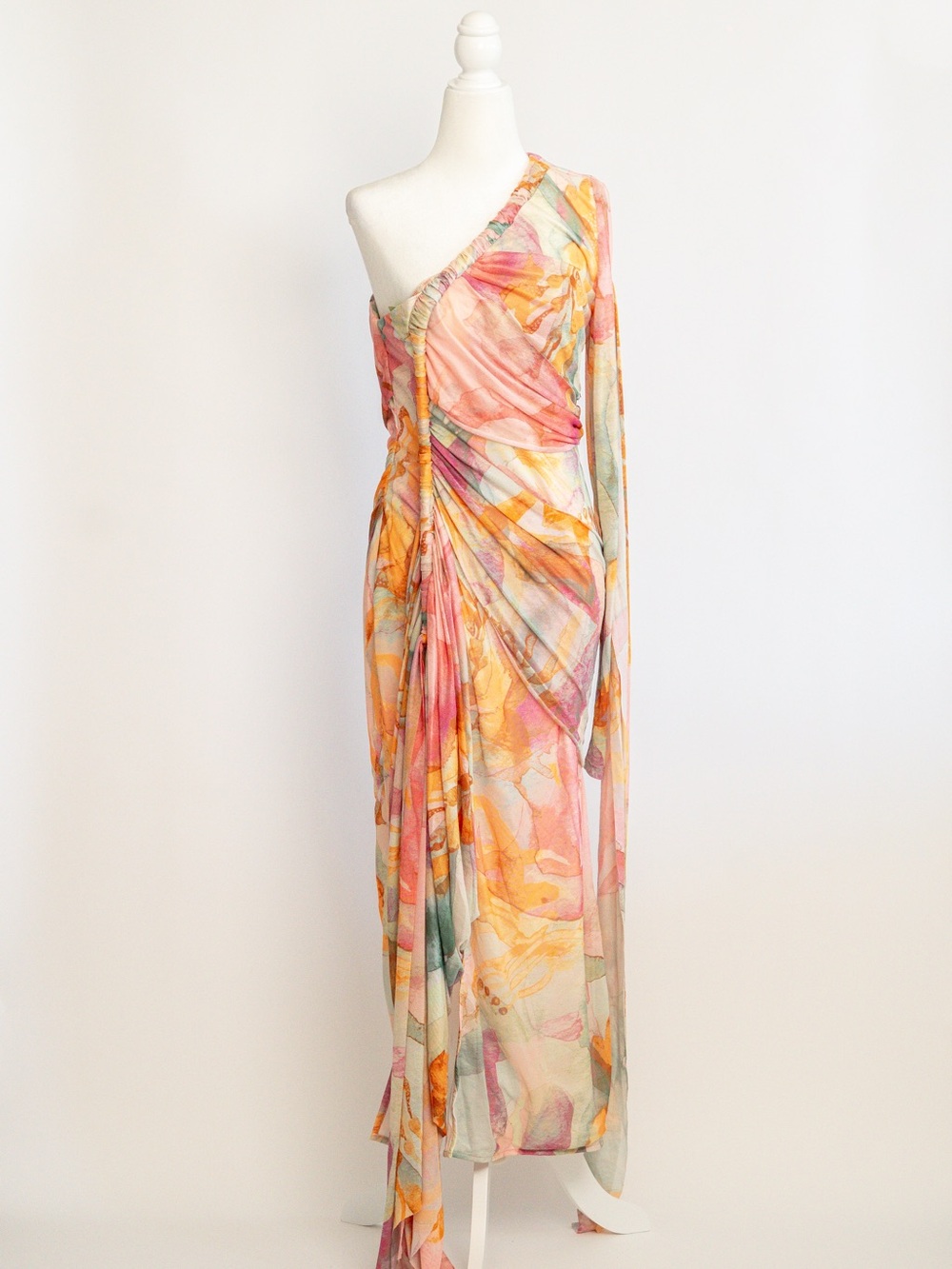 Andrea Iyamah One-Shoulder Maxi Dress in Pink, Peach and Yellow Floral